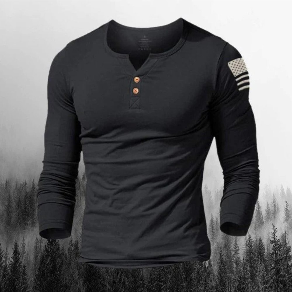 Men's Outdoor Liberalism Retro Print Henley Shirt